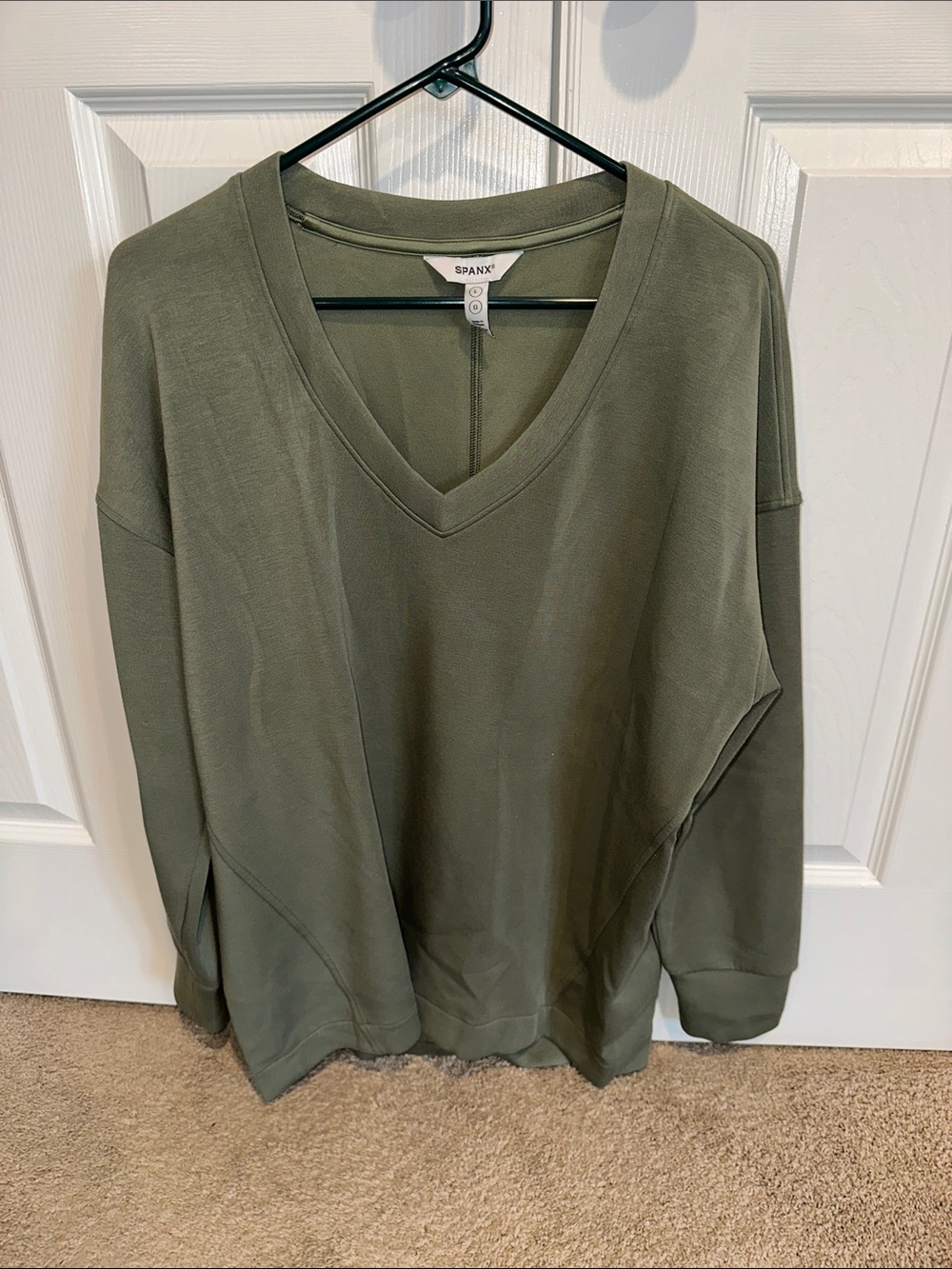 SPANX Olive Green V-Neck Lightweight Pullover